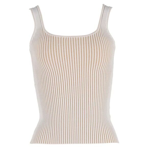 Anine Bing Josie Ribbed Knit Tank Top In Beige Rayon
